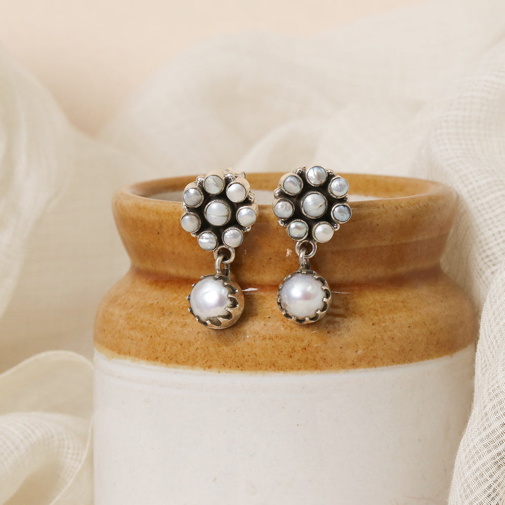 Pearl Flower Drop Earrings