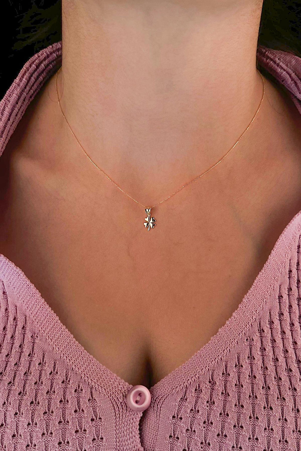 14ct Gold Cable Clover Necklace