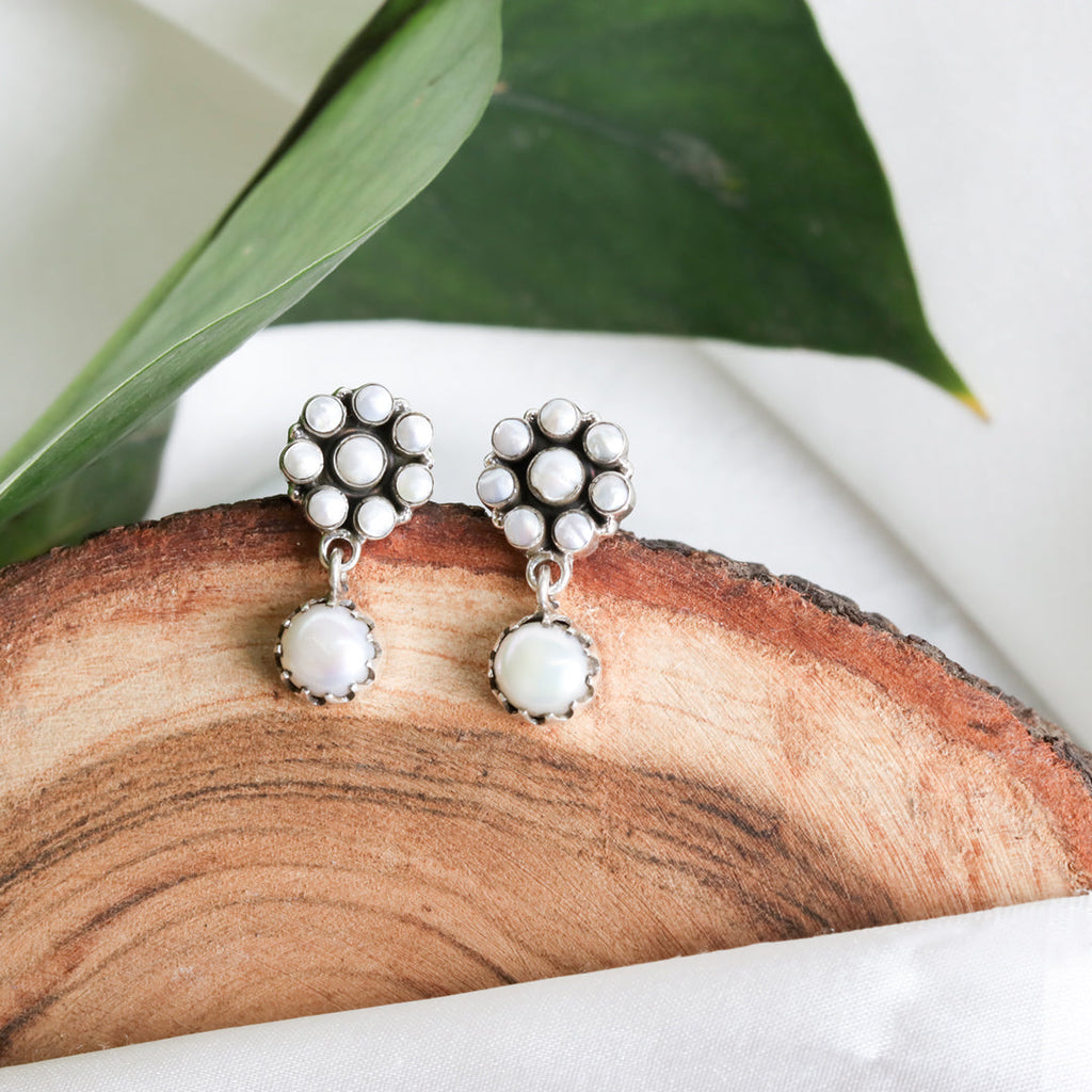 Pearl Flower Drop Earrings